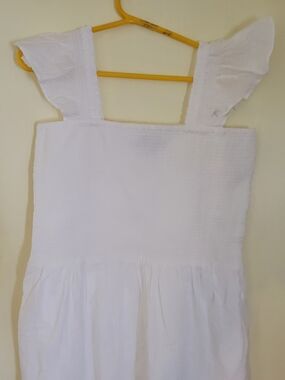 Lands' End White Smocked Midi Dress with Ruffle Straps